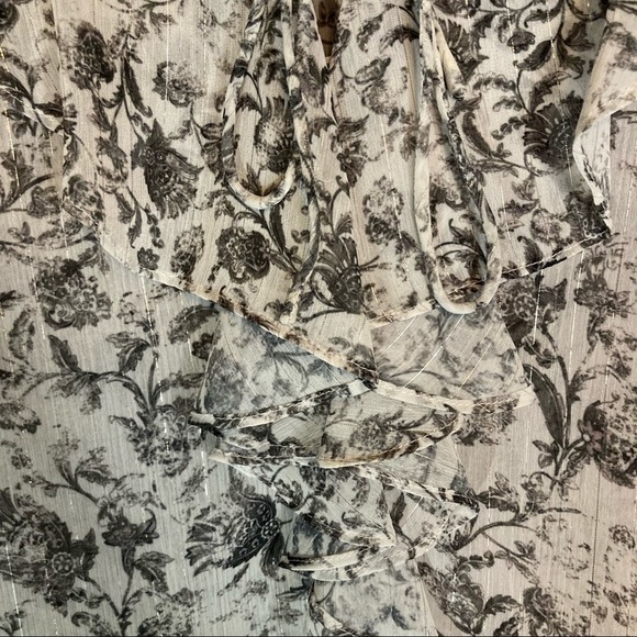 THE Kooples Baroque Print Floral Ruffle Lace Up Top In White - Picture 6 of 14